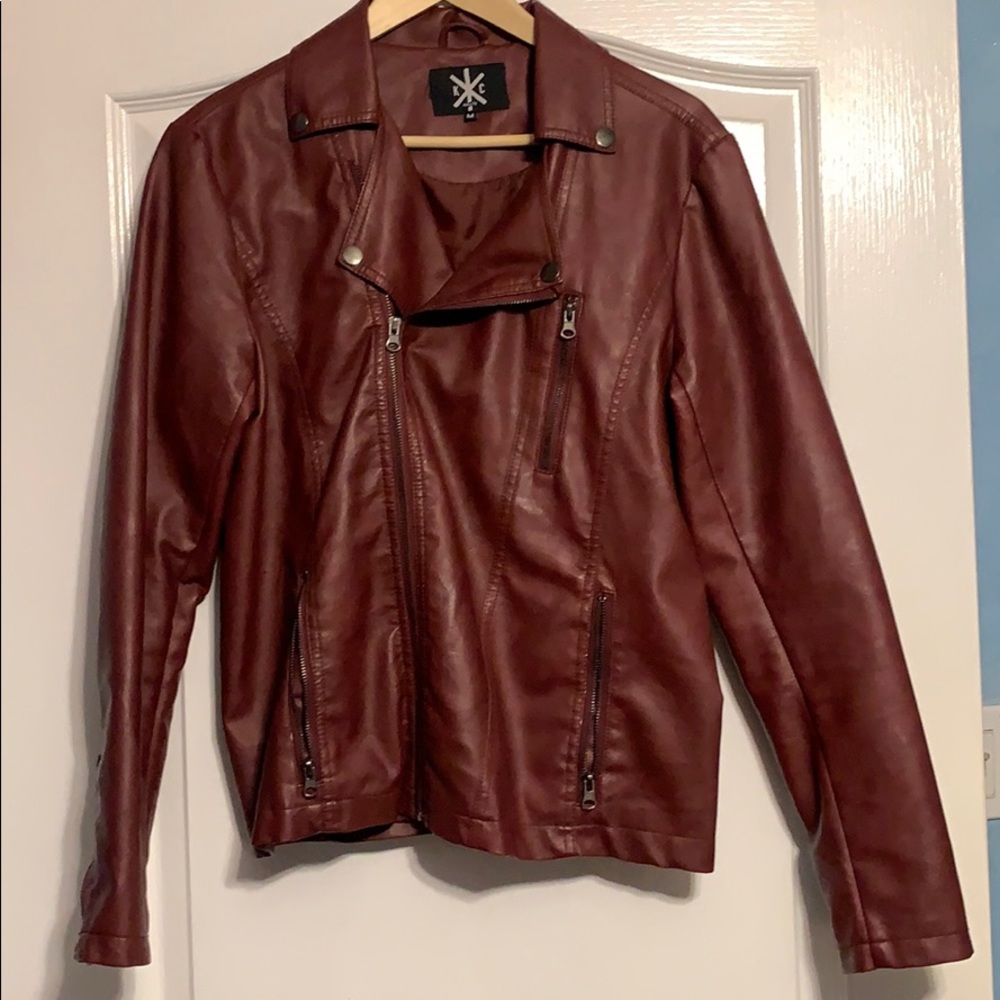 Synthetic/vegan Kill City maroon Moto Jacket